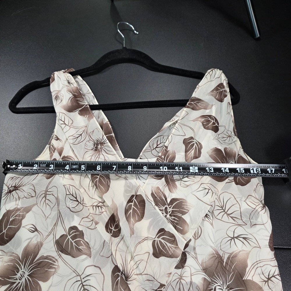 Ann Taylor Loft 100% Silk Floral V-Neck Midi Dress Brown Cream Size 8 - Picture 5 of 10